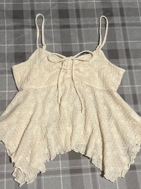 American Eagle Outfitters Cream Textured Tie-Front Cami
